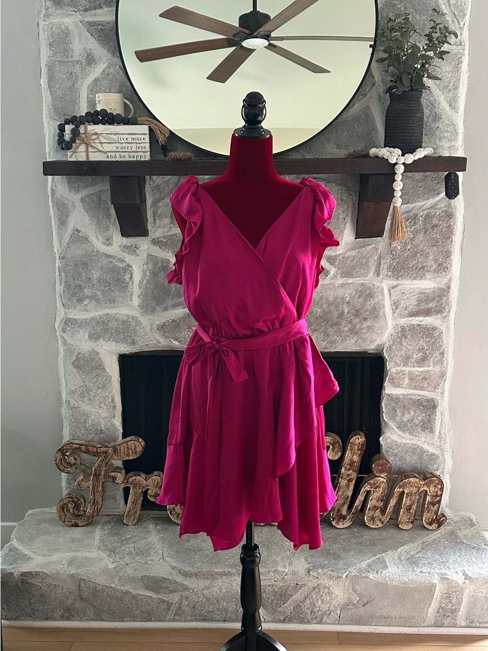 NWT - Express Fuchsia Ruffle Wrap Mini Dress - Large